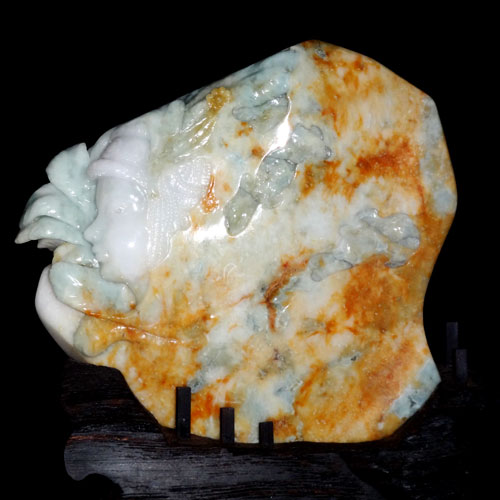 翡翠手镯很多黑点著名翡翠雕刻大师王朝阳摆件作品欣赏：余香