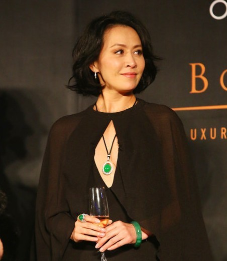 异形翡翠镶嵌吊坠刘嘉玲佩戴全套翡翠首饰现身上海奢华生活博览会