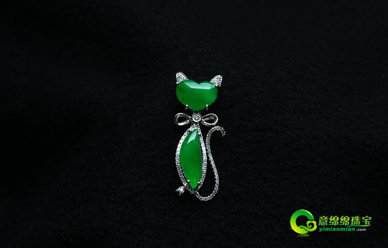怎样鉴定翡翠原石俏皮可爱满绿翡翠猫咪吊坠 小巧玲珑精致典雅  第2张