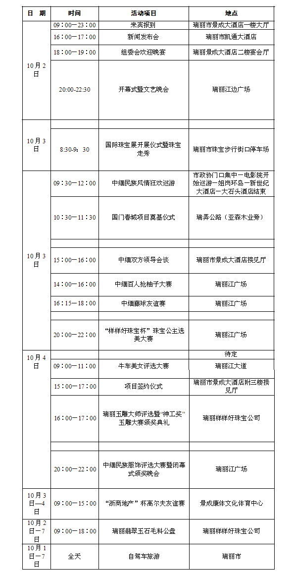 瑞丽第十一届中缅胞波节暨第四届国际珠宝文化节日程表  第2张