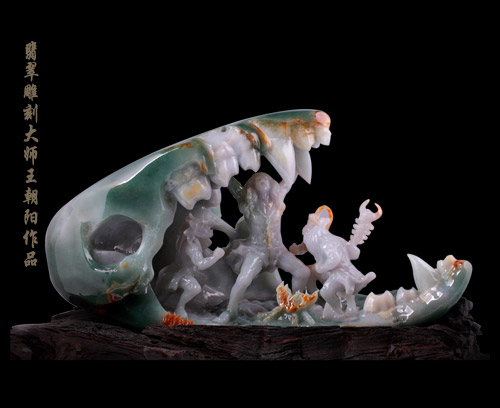 翡翠紫罗兰手镯批发著名翡翠雕刻大师王朝阳摆件作品欣赏：征服