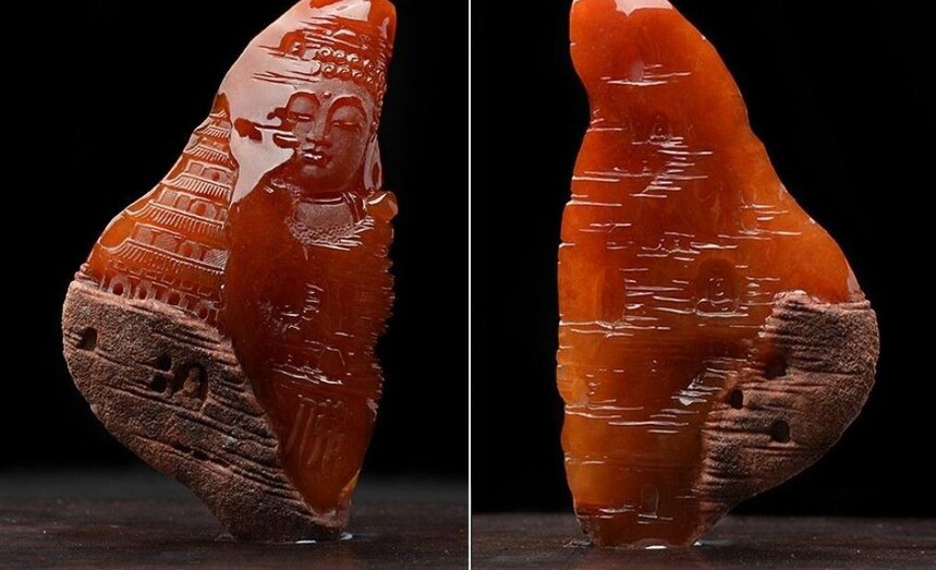 
                玉雕师用红翡雕刻四大名窟，原来带皮色翡翠竟然那么美
   第2张