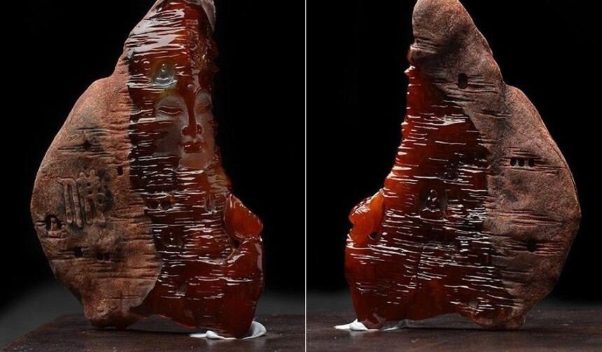 
                玉雕师用红翡雕刻四大名窟，原来带皮色翡翠竟然那么美
   第3张