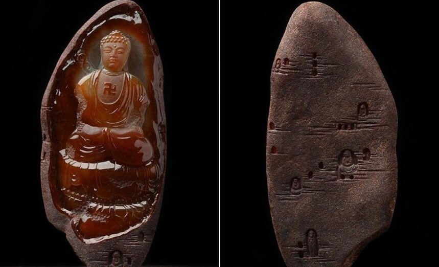 
                玉雕师用红翡雕刻四大名窟，原来带皮色翡翠竟然那么美
   第4张