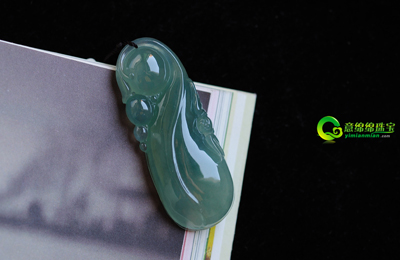   缅甸老坑翡翠油青满意挂件 灵秀精巧涵义寿财连绵  第2张